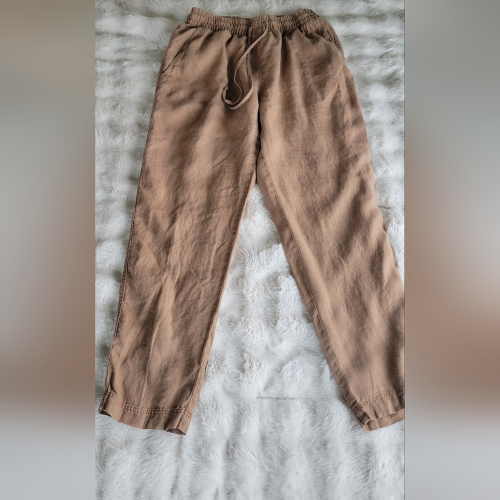 Casual Women's Drawstring H&M Linen Pants - Brown